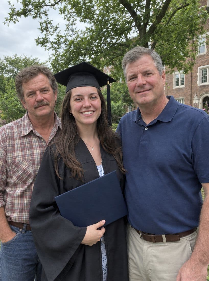 The graduation photo with him added beside the graduate