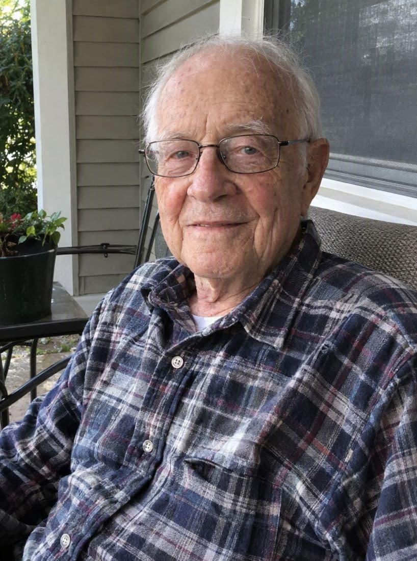 Portrait of an elderly man in glasses and a plaid shirt