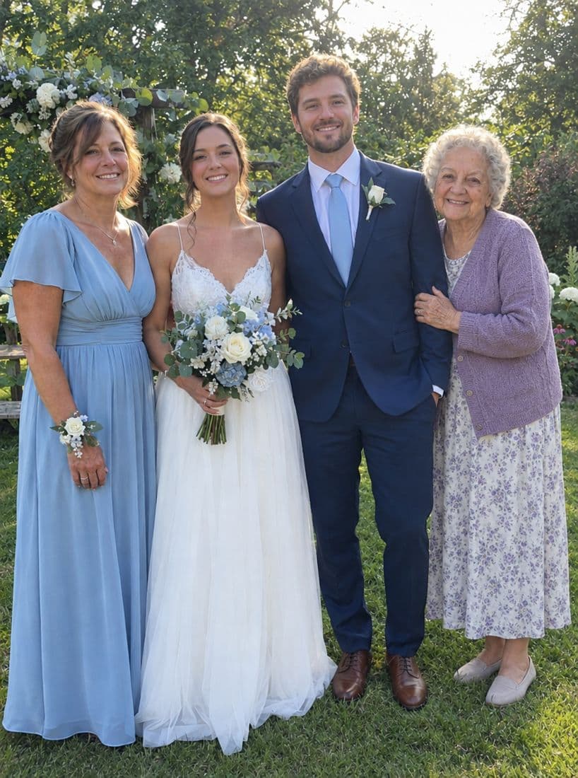 The wedding photo with the bride's grandmother added